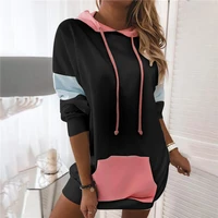 women patchwork color match loose fashion sweatshirt t shirts jumpers long sleeve hooded tops pullover female casual hoodies new
