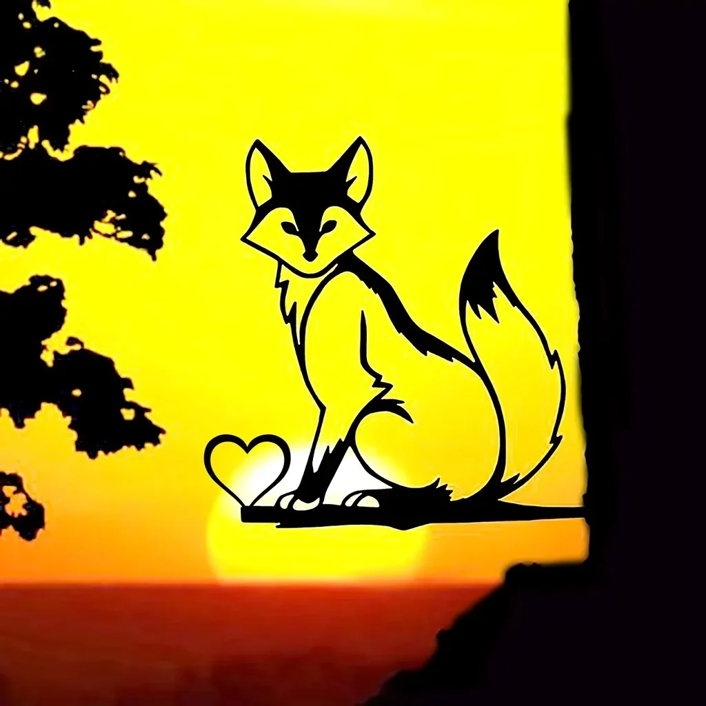 Железный силуэт маленькая лисица ствол лампа искусство на стену в саду Декор для