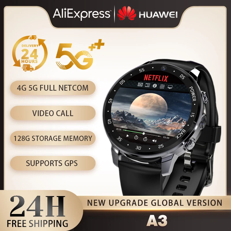 Huawei A3 Smartwatch Video Call 4G 5G SIM Card 64GB Camera GPS WIFI NFC Sport Fitness Tracker Smart Watch App for Android IOS