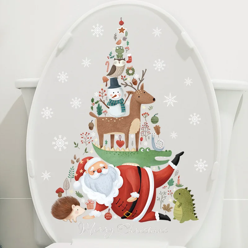 Рождественская елка Санта мультфильм Животные наклейки на стену Toliet WC Декор