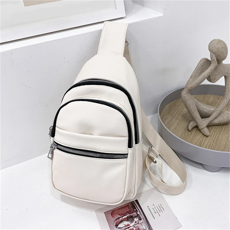 

Women's Chest Bag Luxury Designer Moto Style Solid Color Soft PU Leather Lady Versatile Phone Bags Simple Casual Shoulder Bags
