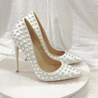 white rivet pumps patent leather pinpoint rivets high heels slip on womens shoes 10cm 12cm banquet shoes party shoes