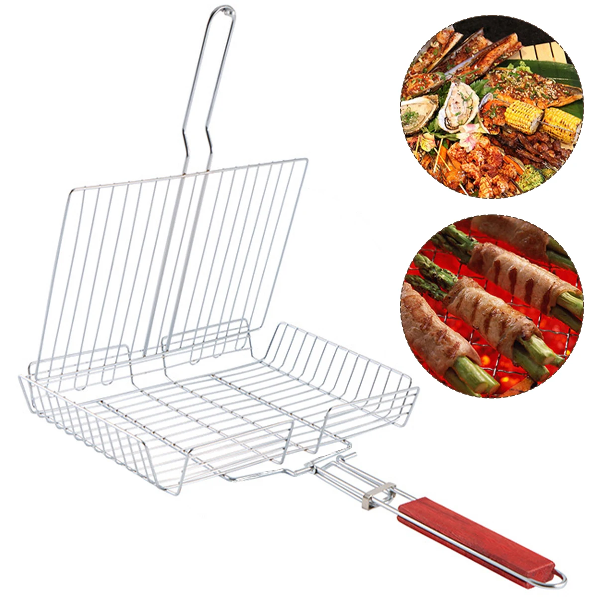 

Корзина для гриля с деревянной ручкой, нержавеющий гриль для рыбы из нержавеющей стали, корзина для гриля, гриль для приготовления пищи
