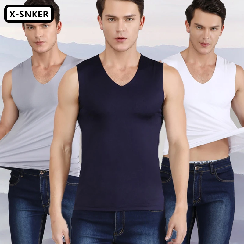 Men Summer Ice Silk Vest Tank Top Sleeveless T Shirts V-neck Undershirts Outer Wear Sport Seamless Fitness Muscle Clothes 3Pcs