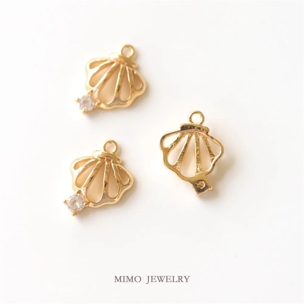 

MIMO JEWELRY Copper plated genuine gold micro inlaid zircon hollowed out shell pendant ocean style DIY manual accessories