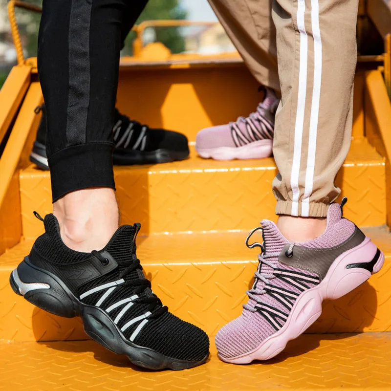 Diansen Safety Shoes Steel Toe Women Men Construction Work Shoe Lightweight Breathable Sneaker Indestructible Work Boots Purple