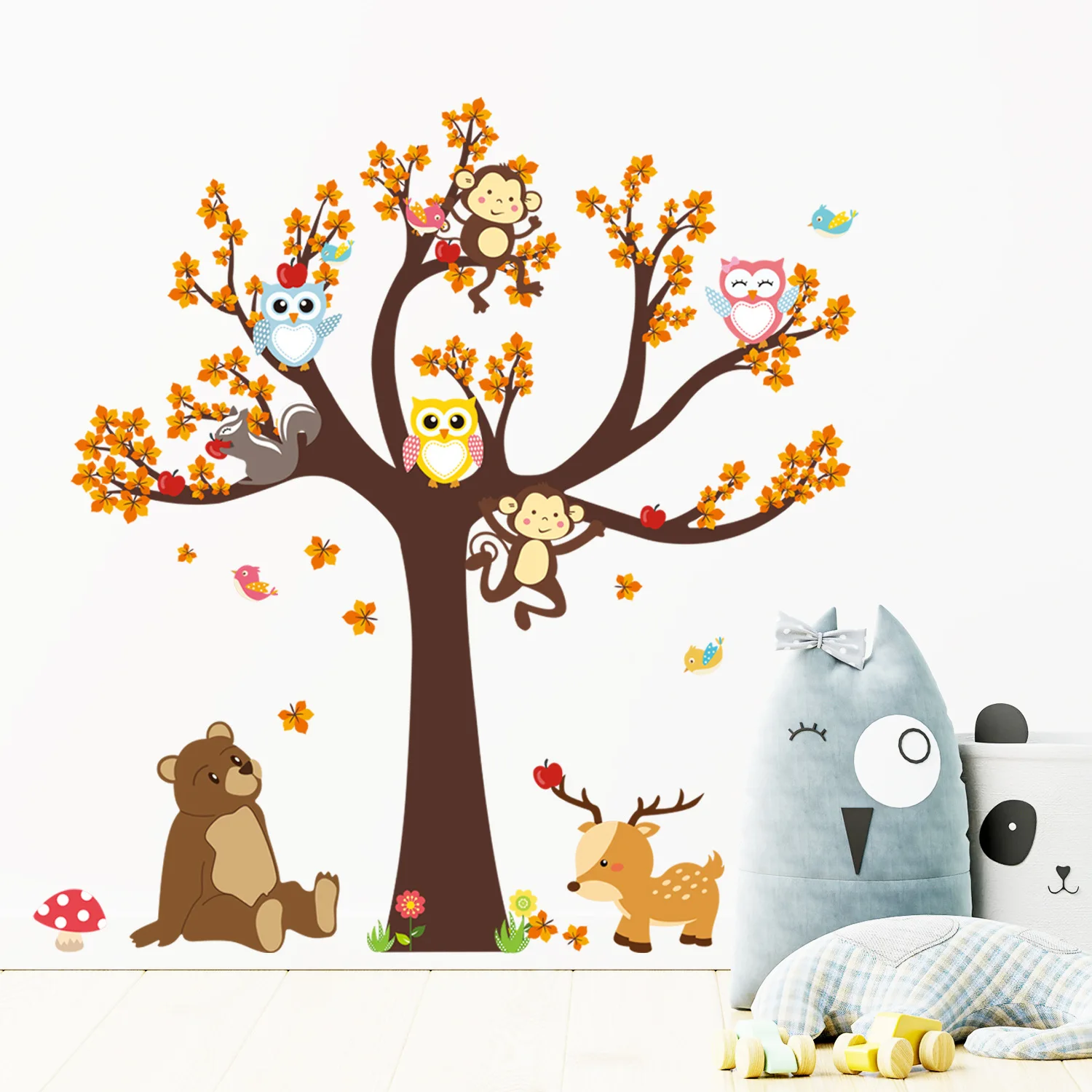 

DIY Cartoon Wall Sticker Kawaii Fairy Tale Animals Monkey Tree Transferable Children's Bedroom Living Room Decoration Home Decor