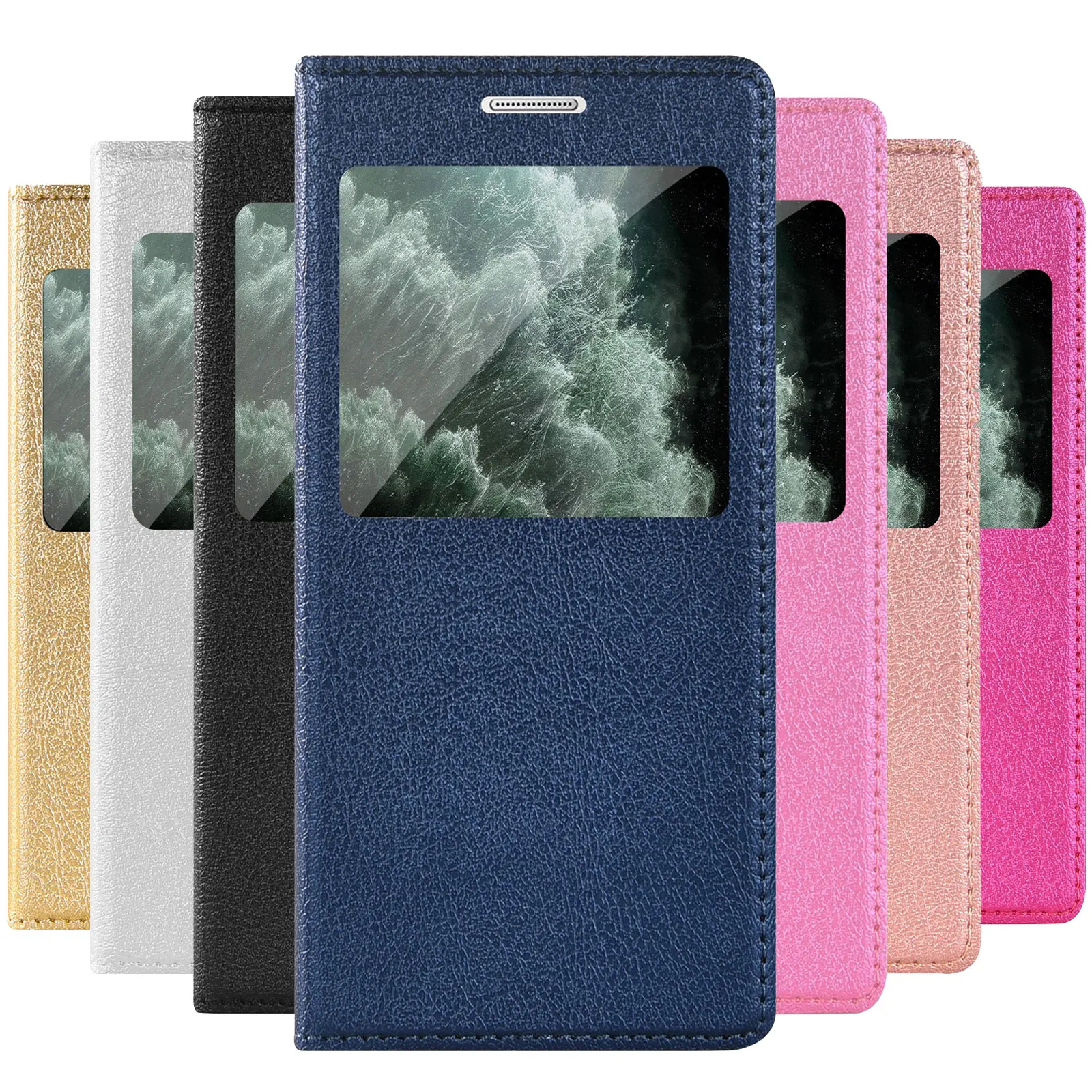 Тонкий кожаный чехол-книжка из ТПУ для Samsung Galaxy J5 2015 с маленьким окошком Glaxay J500 SM J500FN J500M J500F, чехлы