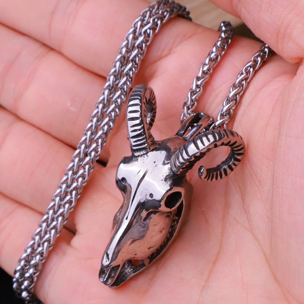 Ожерелье мужское из нержавеющей стали с подвеской в виде головы козы Сатаны