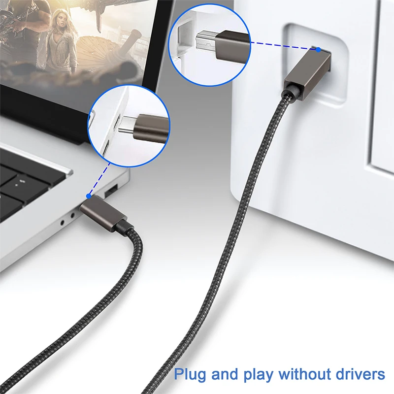 

Квадратный Кабель для принтера с разъемами USB Type-C и USB 2,0 B, Плетеный USB-кабель для принтера и сканера для ноутбука, выделенный кабель для печат...