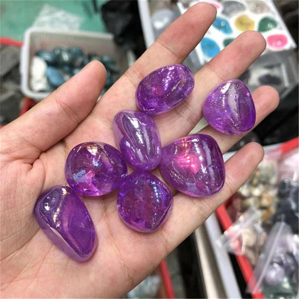 

Natural Crystal Colorful Aura Purple Quartz Crystal Tumbled Stones Crystal Stones Healing Gemstone Aquarium Decoration