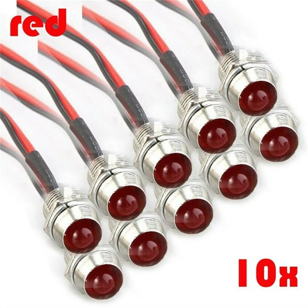 

10PCS Red 8mm 12V LED Indicator Lamp Warn Light Bulb Pilot Dash Panel Car Truck Boat High Quality Car Lighting Parts