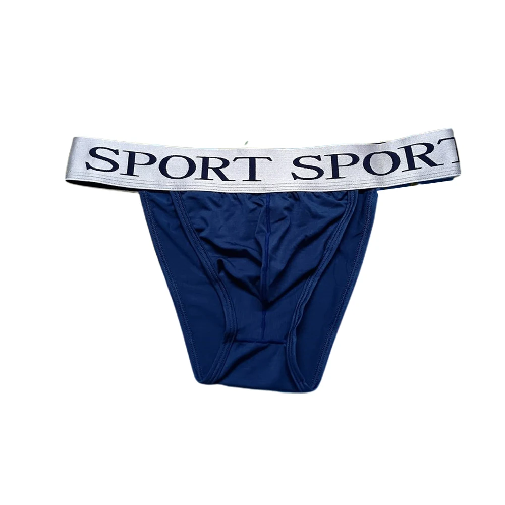 

Men Thongs Elasticity Soft Underwear Striped Letters Bikini Brief Big Pouch U Convex G-string Underpants Short Cotton Underwear