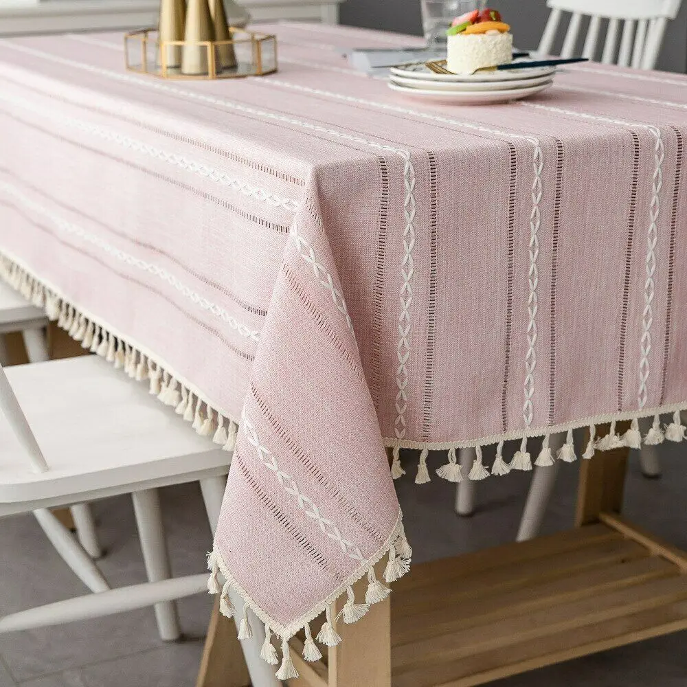 

Прочные скатерти с кисточками винтажные моющиеся 140 × 240/140 × 140 см красивый настольный обеденный стол из хлопка и льна