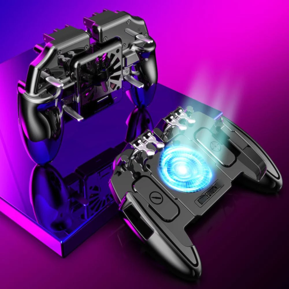 New in Six Finger PUBG Game Controller Gamepad Trigger Shooting Free Fire Cooling Fan Gamepad Joystick for IOS Android Mobile Ph