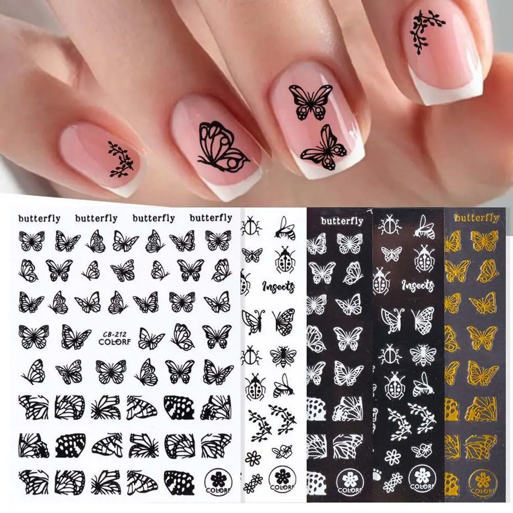 

White Transfer Nail Foils Wraps Slider Decals Flower Nail Sticker Butterfly Nails Decals 3D Nail Sticker Nail Art Decoration