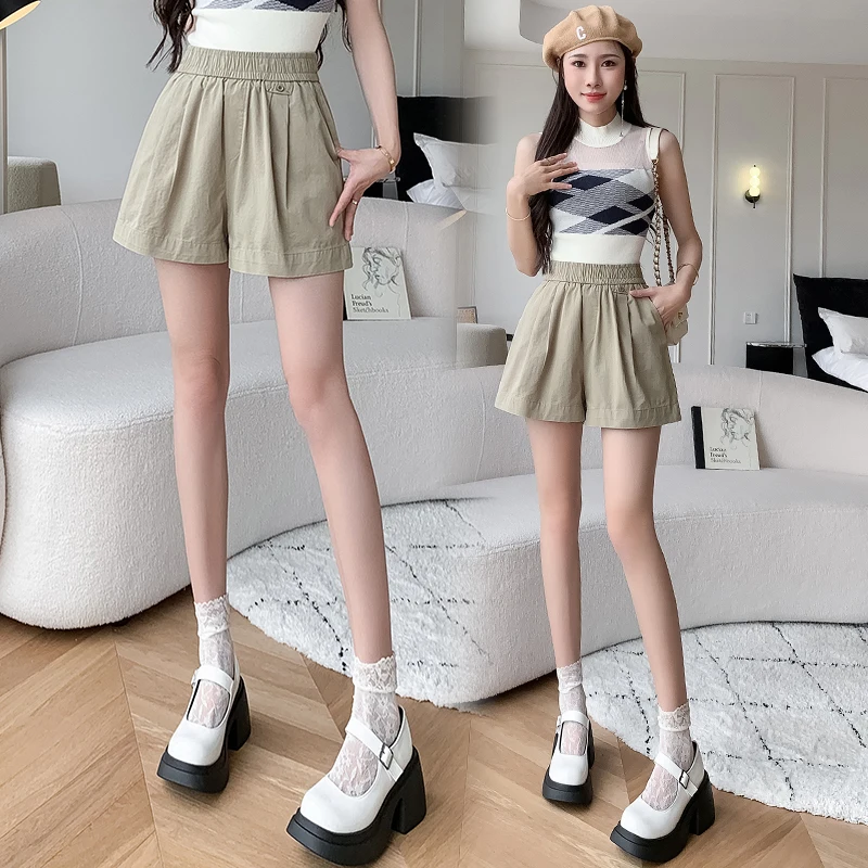 Korean Fashion Shorts Women Wide Leg Shorts Female Elastic Waist Casual Shorts Summer Women Clothing High Waisted Womens Shorts