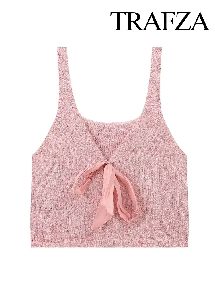 Женский трикотажный жилет с бантом и лентами без рукавов