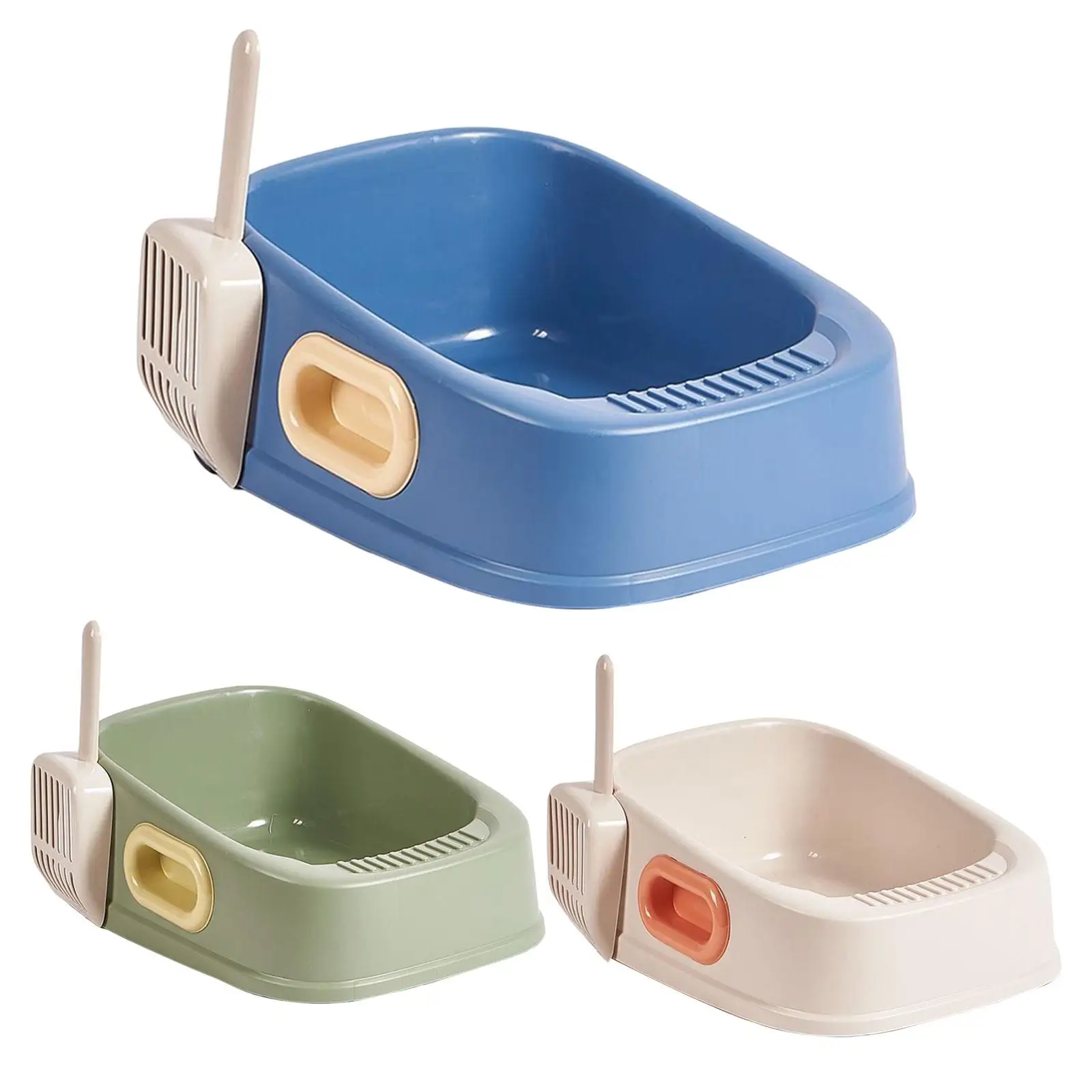High Rim Pets Accessories Kitty Litter Pan Semi Closed Nonstick With Shovel Portable Easy To Clean, No Odor