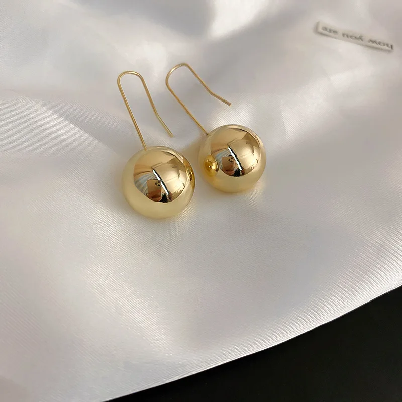 

Minar Minimalist Gold Silver Color Metallic Ball Earring for Women Round Geometrical Hanging Drop Earrings Korean Party Jewelry