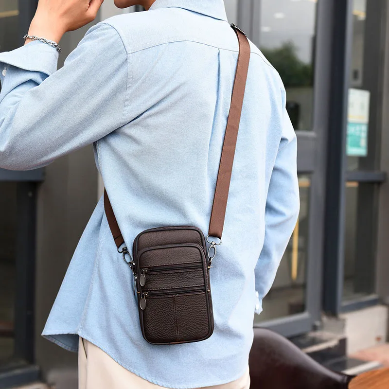 High Quality Men Genuine Leather Shoulder Male Fanny Pack Messenger Bags Men's Fashion Business Belt Bag Small Briefcase Waist