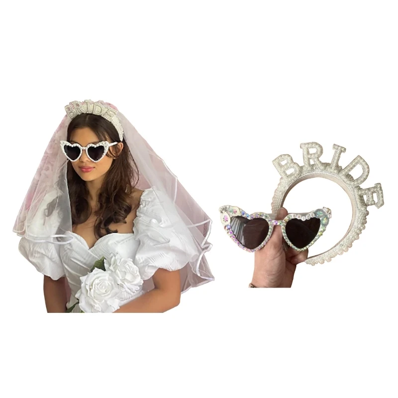 

2XPC Full Pearls Headband Bridal Veil Sunglasses Hairband Gorgeous Baroque Hairband