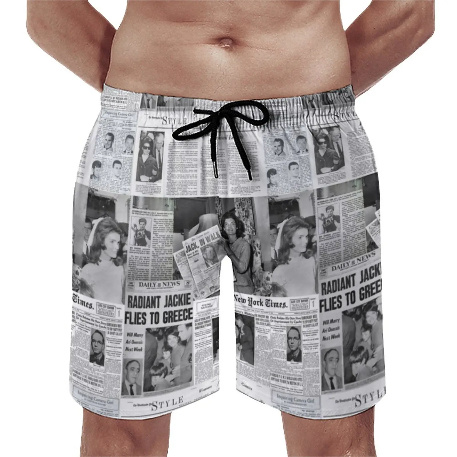 

Газета коллаж доска шорты Trenky Джеки Кеннеди обычные пляжные шорты мужские забавные плавки на шнуровке размера плюс 3XL
