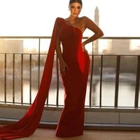 red sexy mermaid one shoulder prom dresses elegant 2022 party dress floor length scarf sleeveless women evening gowns