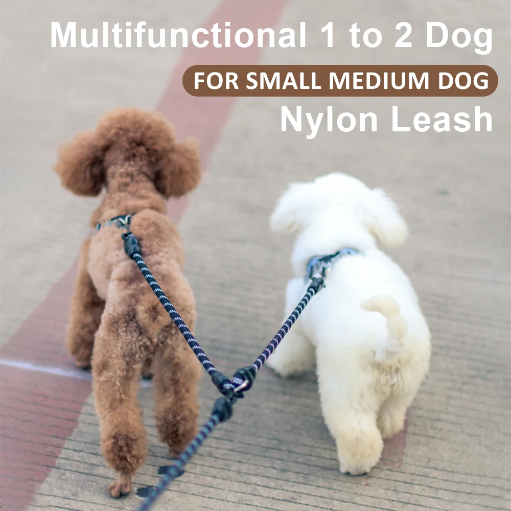 

Leash For Small Medium Dog Chiens Multifunctional 1 to 2 Double Head Nylon Rope Pet Accessories Dogs Supplies Puppy Pug Products