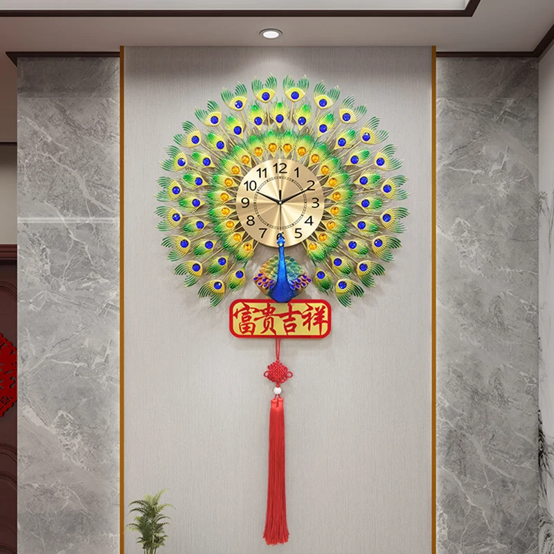 

Gold Silent Large Wall Clock Stylish Luxury Hall Peacock Nordic Wall Clock Metal Round Original Relogio Parede Decoration T50GZ