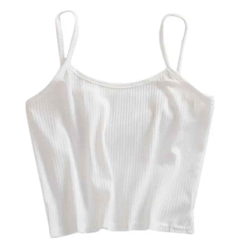 

Women Summer Sleeveless Cropped for Tank Top Ribbed Knitted Plain Solid Color Slim Camisole Spaghetti Strap Basic Sling