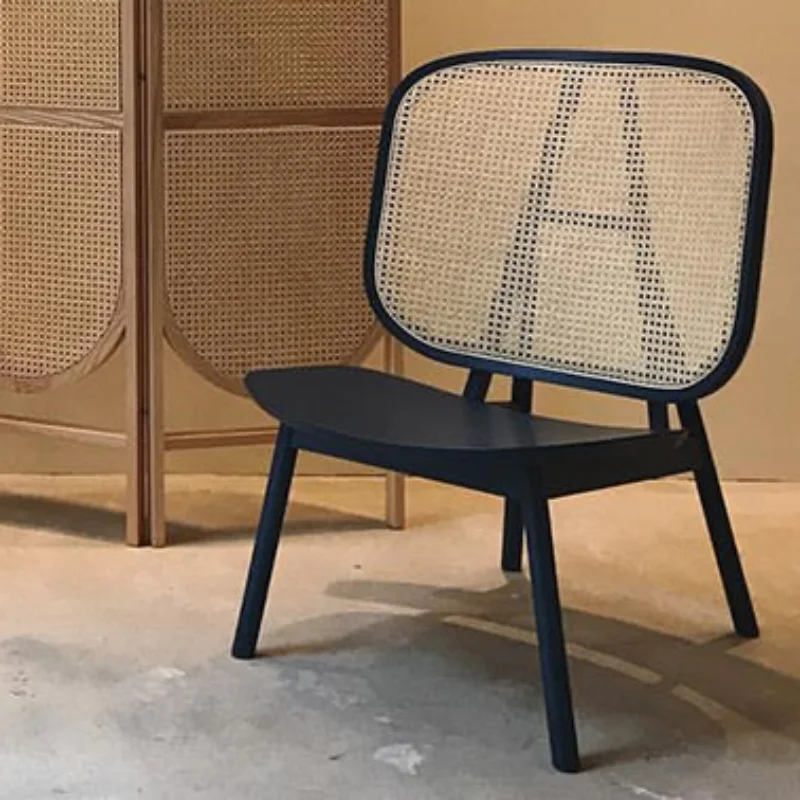 

Nordic Rattan Living Room Leisure Sofa Chairs Balcony Back Single Sofa Outdoor Furniture Solid Wood Lazy Small Sofa