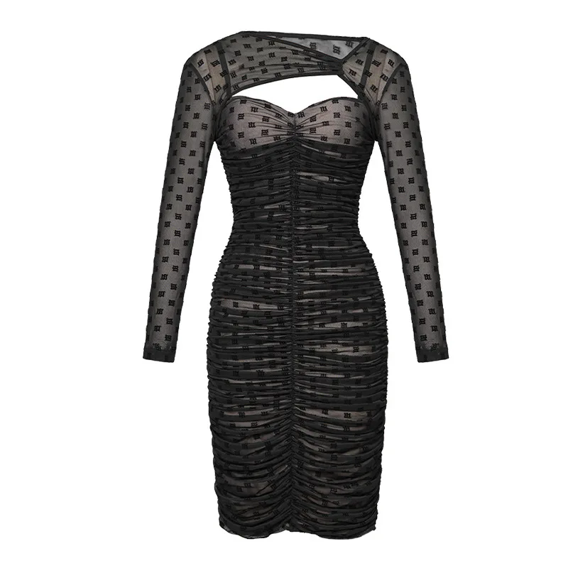 Осенне-зимняя новая одежда женское французское сексуальное платье с рюшами на