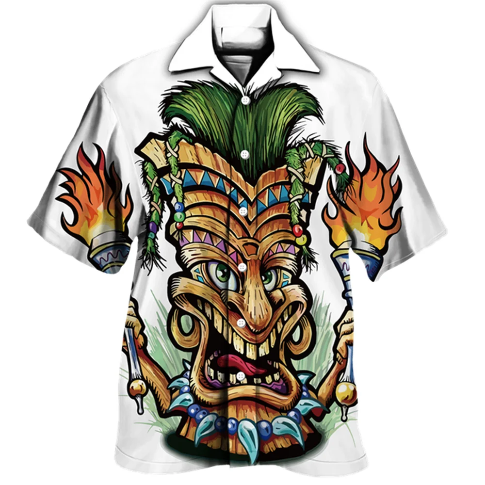 2022 Vintage Skull Fashion Hawaiian Shirts Man Cuban Collar Short Sleeve Tops Men Clothes Mayan Totem 3d Printing Men's Shirts