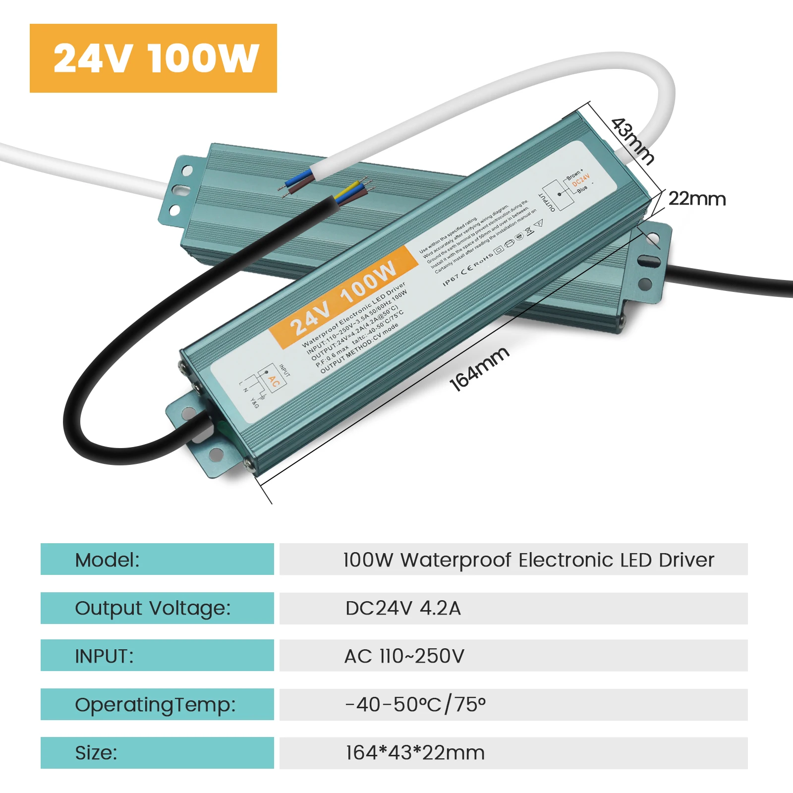

XUNATA Трансформатор освещения IP67 100-600Вт 12/24В