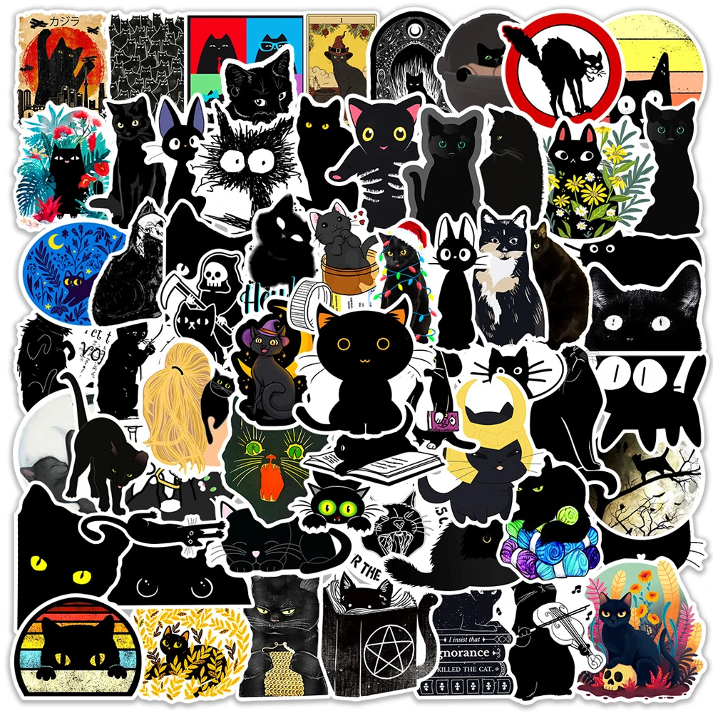 

10/30/50/100pcs Cartoon Black Cat Stickers for Laptop Luggage Scrapbook Phone Tablet Waterproof Graffiti Kids Sticker Decals Toy