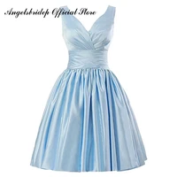 angelsbridep vintage sky blue v neck homecoming dresses simple satin short graduation dresses women formal gowns cocktail dress