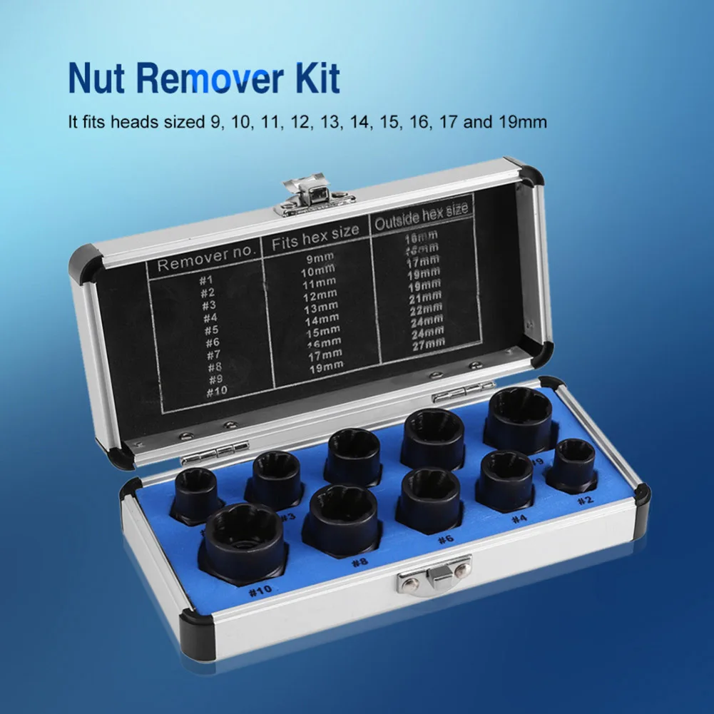 

10pcs Damaged Nut Bolt Remover Kit Stud Extractor Broken Bolt Screw Remover Hand Tools Set Threading Tools Kit Black Nuts