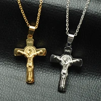 wangaiyao new fashion simple stainless steel jesus cross necklace pendant catholic st benedict necklace religious jewelry