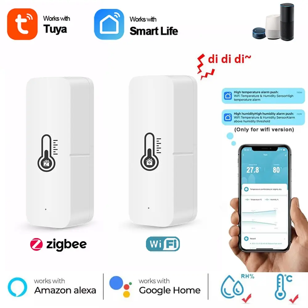 Tuya WiFi/Zigbee умный датчик температуры и влажности в помещении, гигрометр, приложение, удаленный монитор через Smart Life, работает с Alexa Google