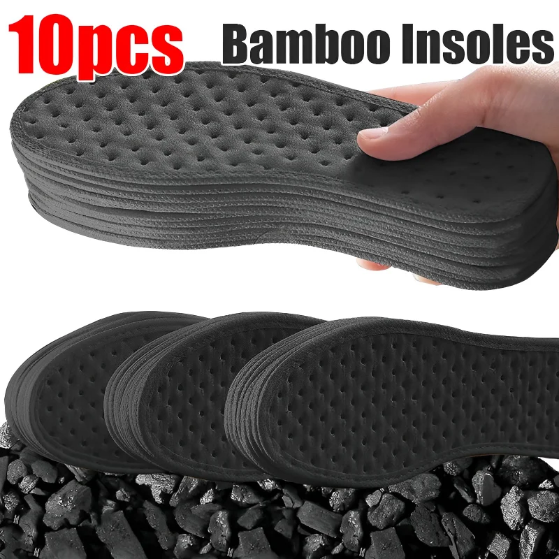10pcs Deodorant Foot Insoles Bamboo Charcoal Insert Light Weight Breathable Thin Sport Shoe Pad Suction Perspiration Insole