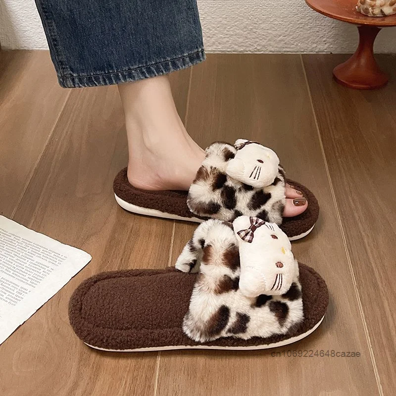 Sanrio Hello Kitty Trend милая плюшевая обувь осенне-зимние простые хлопковые тапочки с