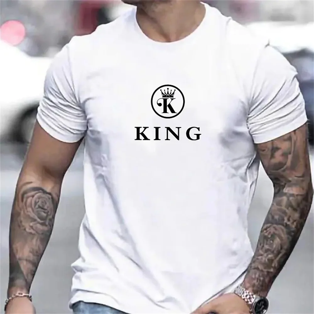 King Simple 3d Letter Print T Shirt For Men Summer Basic Short Sleeve Loose Breathable Top Tee 6xl Fashion Shirts Male Clothes