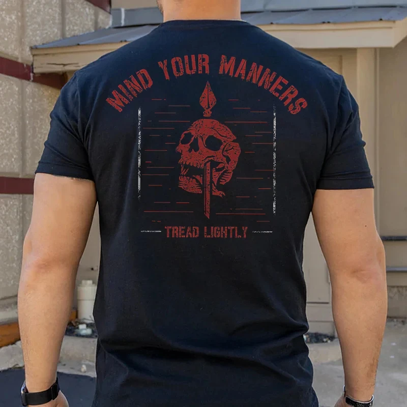 

Badassdude Mind Your Manners Skull Printing Men's Casual Fashion T-shirt