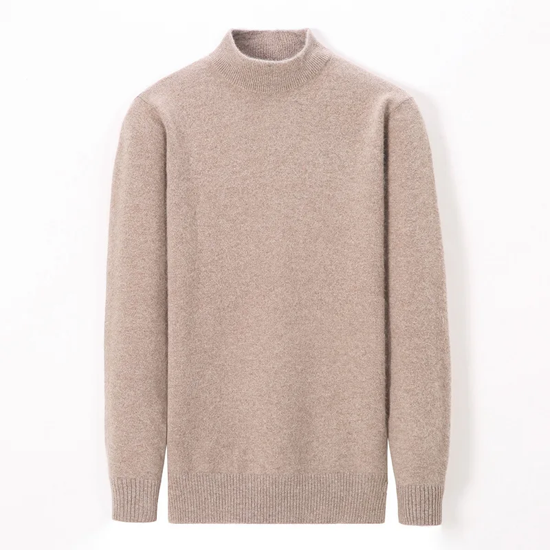 2021 New Men's Sweater Winter  Half High  Solid Color Pullover Warm Knit Sweater Long Sleeve Bottoming Shirt