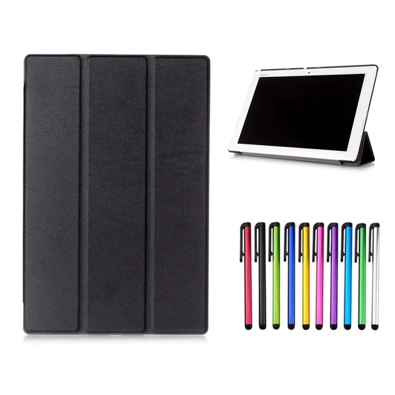 Smart Magnet Fold Flip PU Leather Funda Case For Sony Xperia Z2 Z3 Z4 Tablet Case Protective Cover + Pen