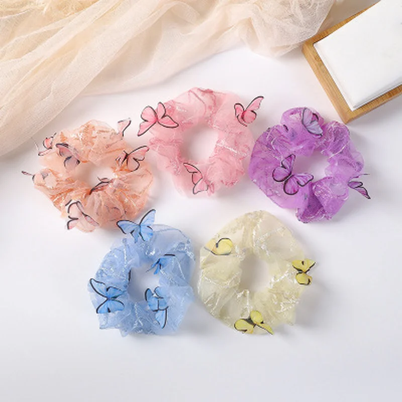 

1PC Korean Sweet Mesh Flower Scrunchie Women Girls Elastic Hair Hair Bands Butterfly Hair Ties Ponytail Holders Hair Accessories