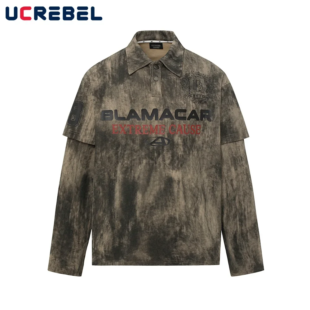 Футболка мужская с длинным рукавом состаренная комбинированная тенниска