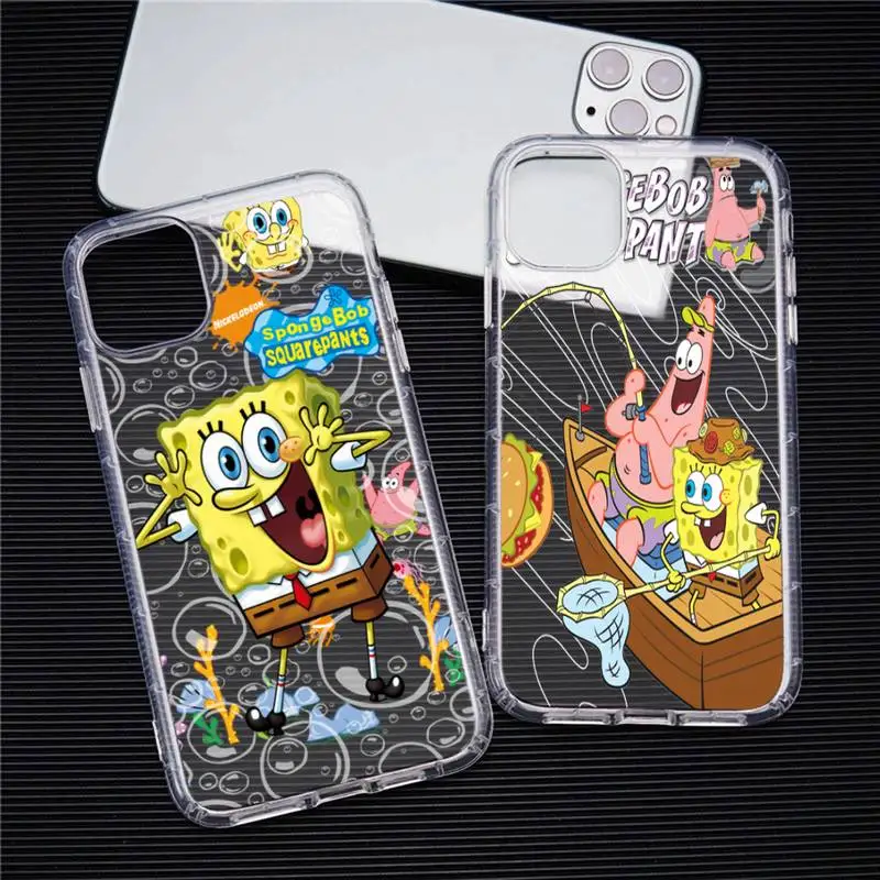 

Cartoon SpongeBob Best Friends Phone Case For iphone 13 12 11 Pro Max Mini XS 8 7 Plus X SE 2020 XR Transparent Soft Cover