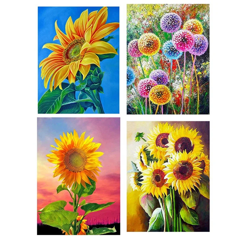 

4PCS Diamond Painting Kits For Adults DIY Full Drill Round Art Diamond Art Perfect For Home Wall Decor Sunflower